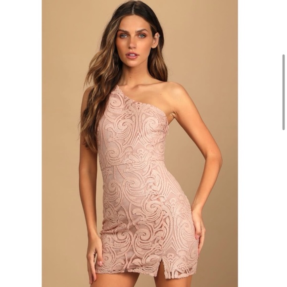 NWT Lulus Madina Blush Pink Sequin One-Shoulder Bodycon Mini Dress - Picture 6 of 16